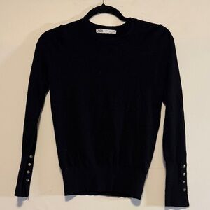 Zara Elegant Black Knit Top with Button Accents